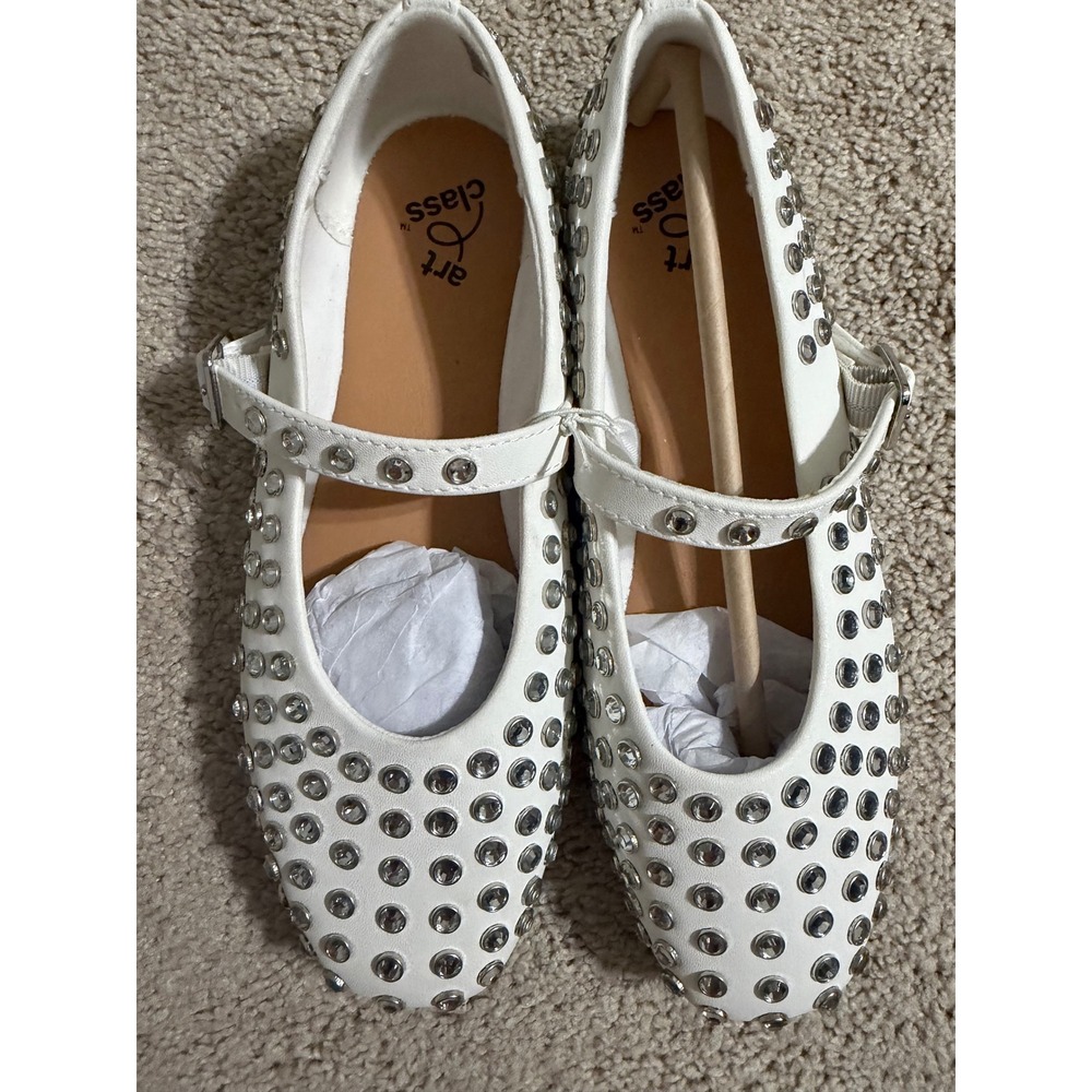 Art Class Girls White Rhinestone Studded Mary Jane Flats Buckle Strap Size 5